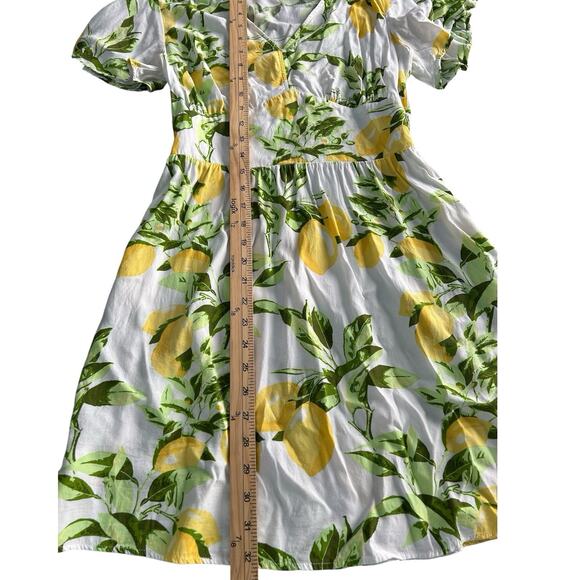 Loft Womens White Summer Lemon Casual Midi Dress Flutter Pockets Sz 4p coquette - Picture 4 of 8